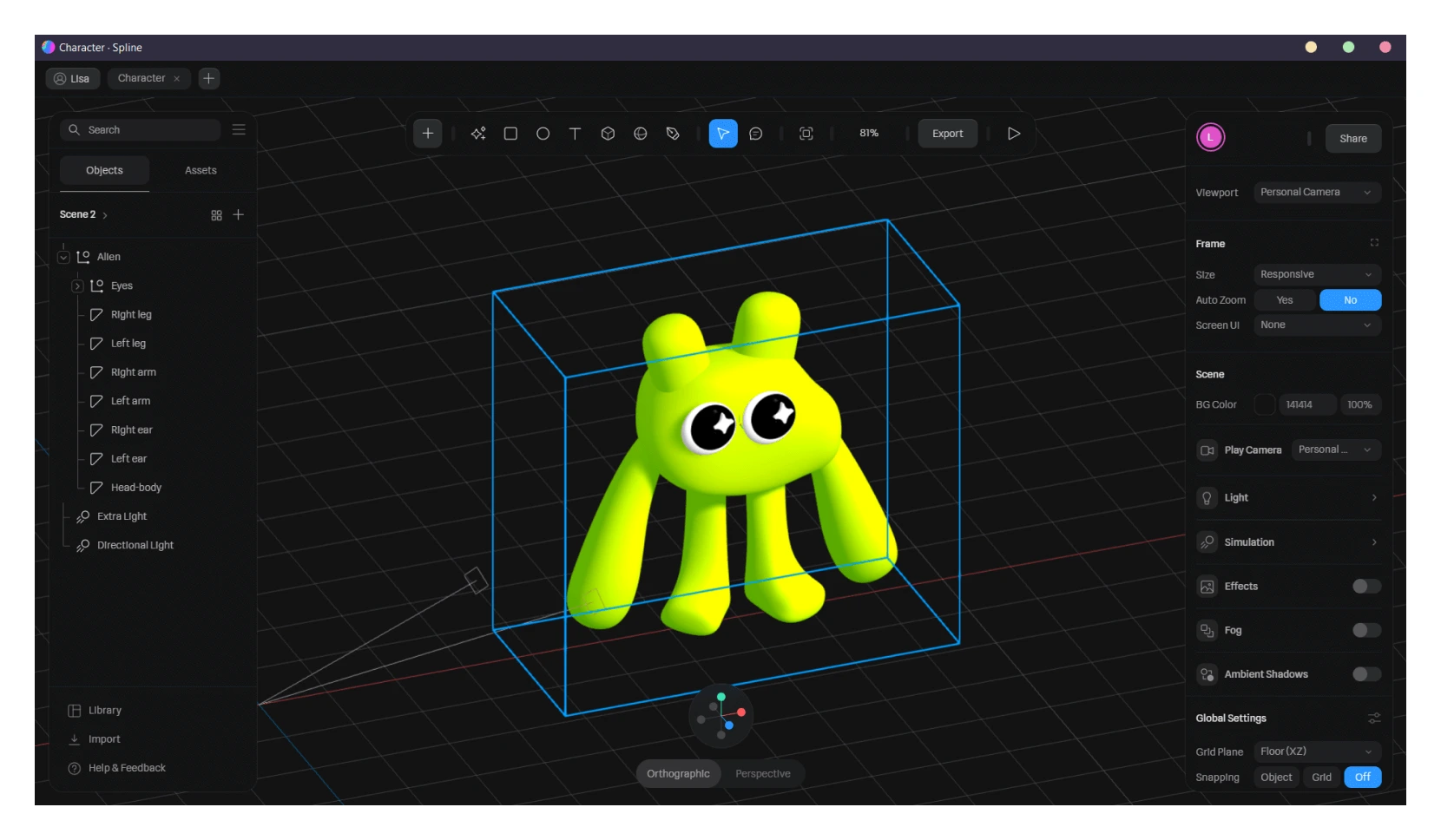 A character in Spline